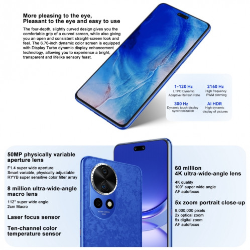 Huawei nova 12 Pro, 12 Go + 256 Go, identification par empreinte digitale à l'écran, HarmonyOS 4.0 Octa Core de 6,76 pouces, réseau : 4G, NFC, OTG, ne prend pas en charge Google Play (blanc) SH701A412-09